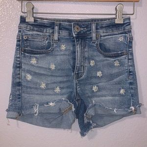 American Eagle Outfitters Embroidered flowers super stretch jean shorts